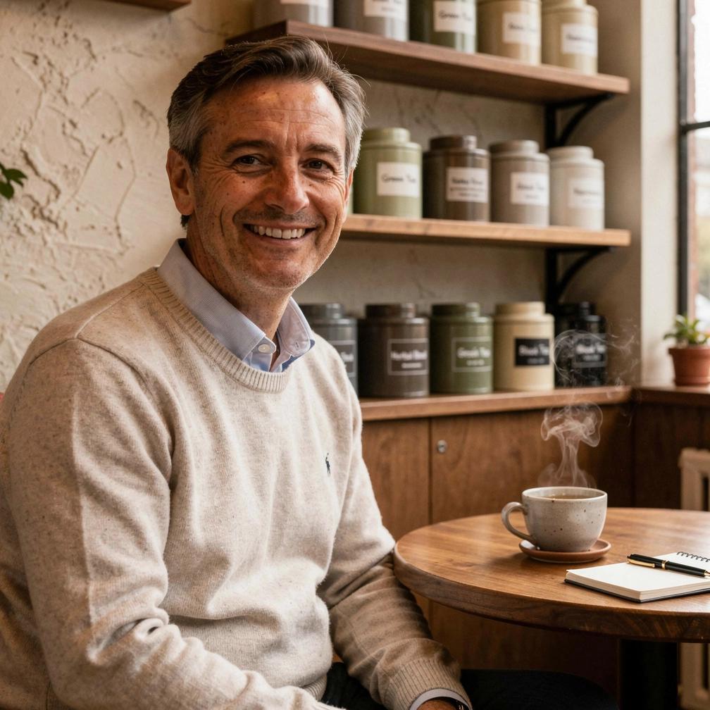 Šilta arbatos puodelio nuotrauka ant stalo ramybės akimirkai po dienos darbų